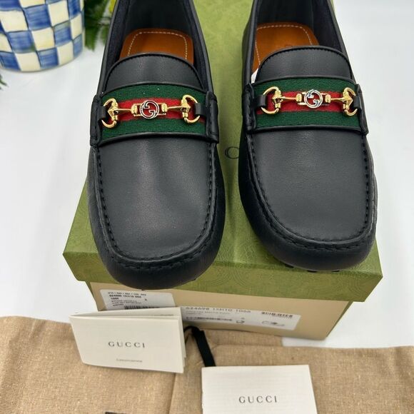 Men’s Gucci ayrton web striped leather loafers size 6 fits 7US made in Italy - Picture 2 of 7